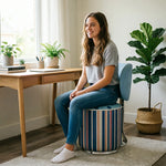 LIVARA Accent Chair - Striped Fabric Upholstery with Rotatable Backrest and Swivel Base, Modern Makeup Chair for Bedroom & Dressing Area - Blue