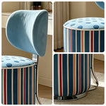 LIVARA Accent Chair - Striped Fabric Upholstery with Rotatable Backrest and Swivel Base, Modern Makeup Chair for Bedroom & Dressing Area - Blue