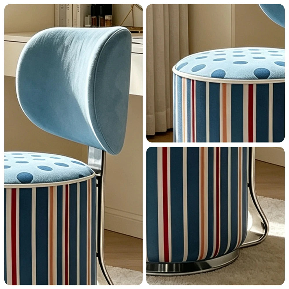 LIVARA Accent Chair - Striped Fabric Upholstery with Rotatable Backrest and Swivel Base, Modern Makeup Chair for Bedroom & Dressing Area - Blue