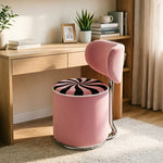 LIVARA Accent Chair - Striped Fabric Upholstery with Rotatable Backrest and Swivel Base, Modern Makeup Chair for Bedroom & Dressing Area - Pink