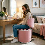LIVARA Accent Chair - Striped Fabric Upholstery with Rotatable Backrest and Swivel Base, Modern Makeup Chair for Bedroom & Dressing Area - Pink