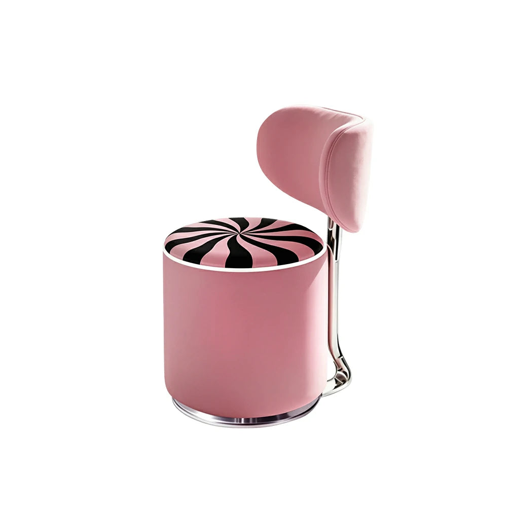 LIVARA Accent Chair - Striped Fabric Upholstery with Rotatable Backrest and Swivel Base, Modern Makeup Chair for Bedroom & Dressing Area - Pink