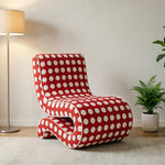 LIVARA Lounge Chair - Polka Dot Velvet Upholstery with Ergonomic Curved Design, Cozy Accent Chair for Living Room & Bedroom - Red