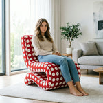 LIVARA Lounge Chair - Polka Dot Velvet Upholstery with Ergonomic Curved Design, Cozy Accent Chair for Living Room & Bedroom - Red