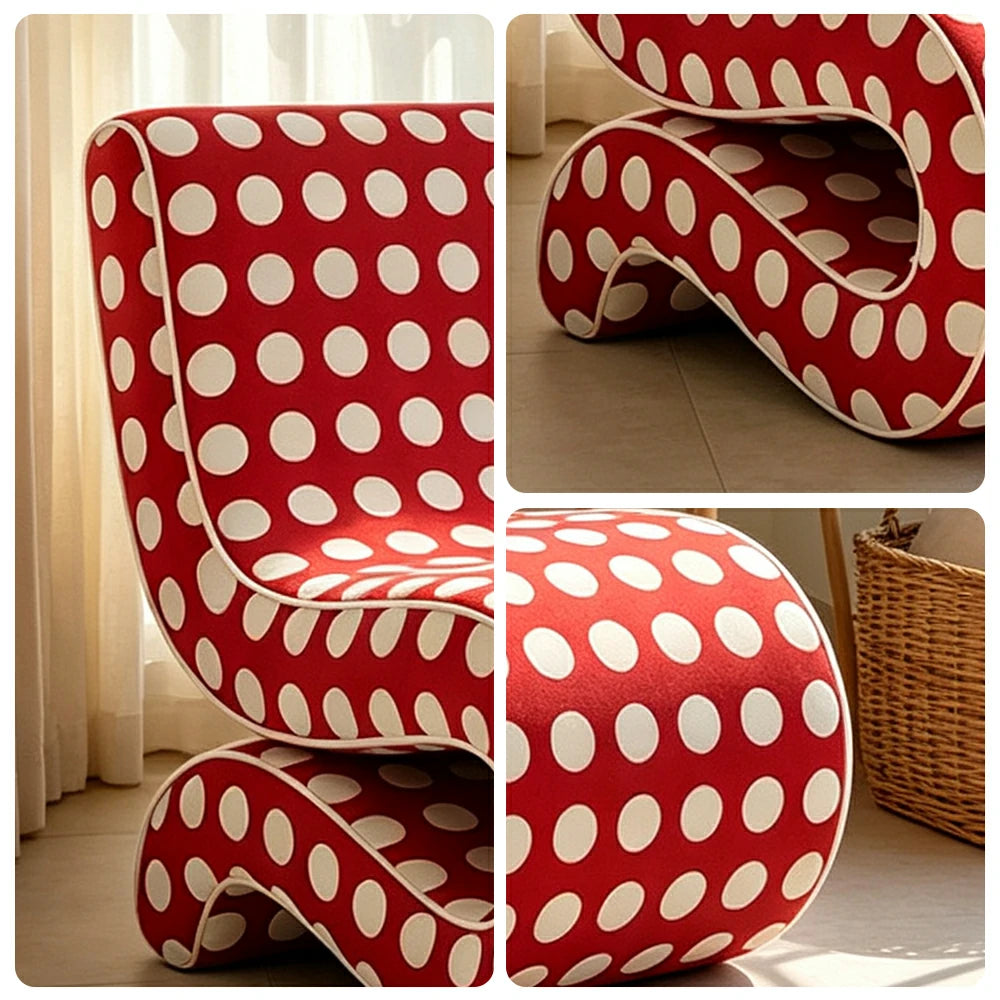 LIVARA Lounge Chair - Polka Dot Velvet Upholstery with Ergonomic Curved Design, Cozy Accent Chair for Living Room & Bedroom - Red