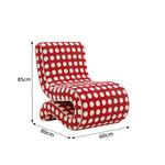 LIVARA Lounge Chair - Polka Dot Velvet Upholstery with Ergonomic Curved Design, Cozy Accent Chair for Living Room & Bedroom - Red