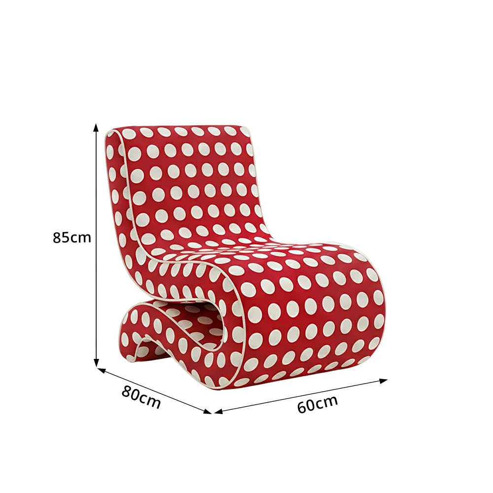 LIVARA Lounge Chair - Polka Dot Velvet Upholstery with Ergonomic Curved Design, Cozy Accent Chair for Living Room & Bedroom - Red