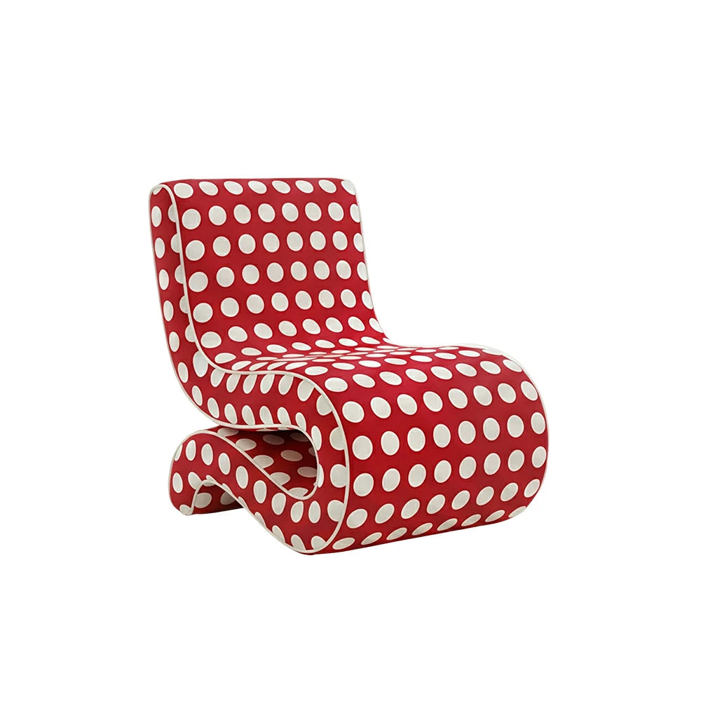 LIVARA Lounge Chair - Polka Dot Velvet Upholstery with Ergonomic Curved Design, Cozy Accent Chair for Living Room & Bedroom - Red