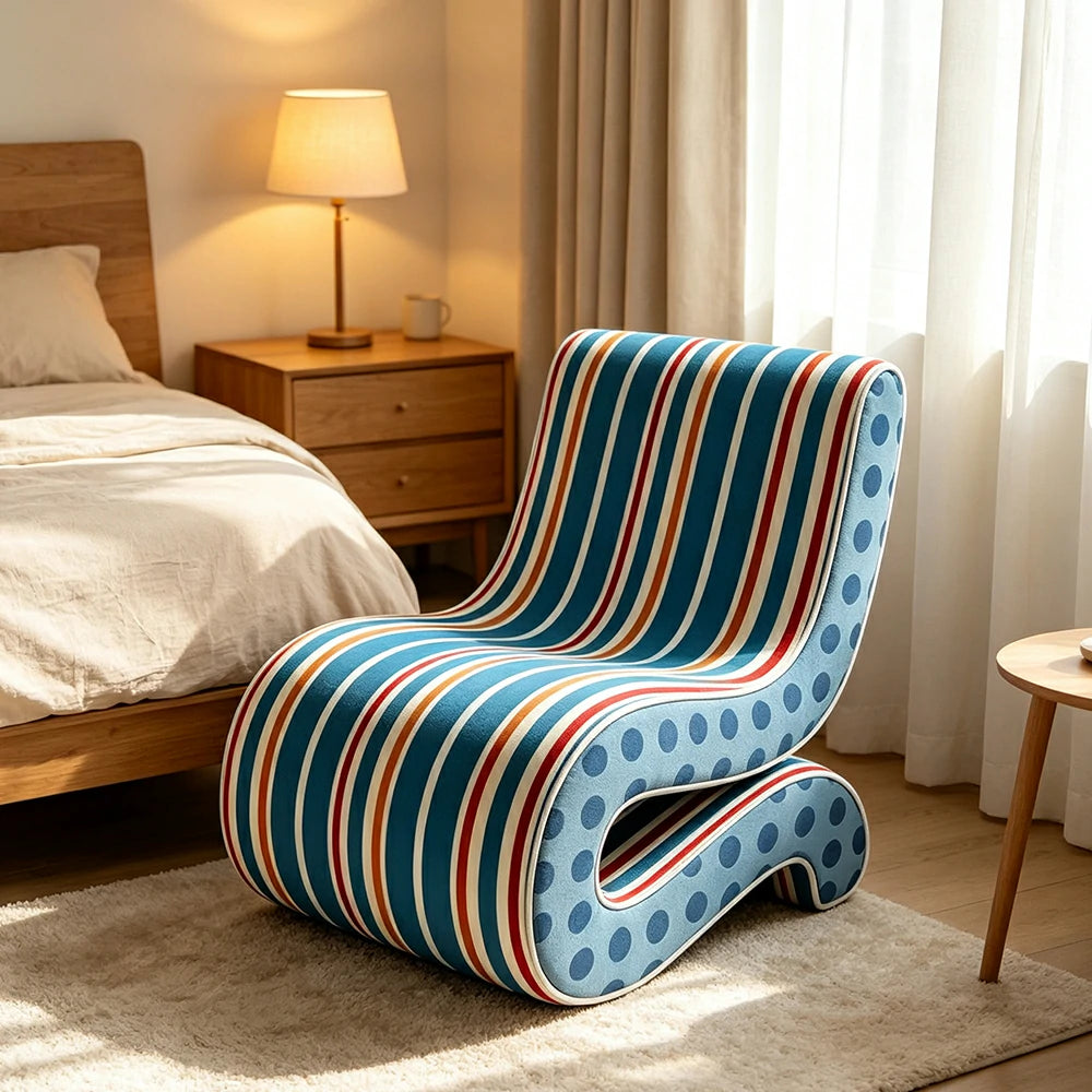 LIVARA Lounge Chair - Polka Dot Velvet Upholstery with Ergonomic Curved Design, Cozy Accent Chair for Living Room & Bedroom - Blue