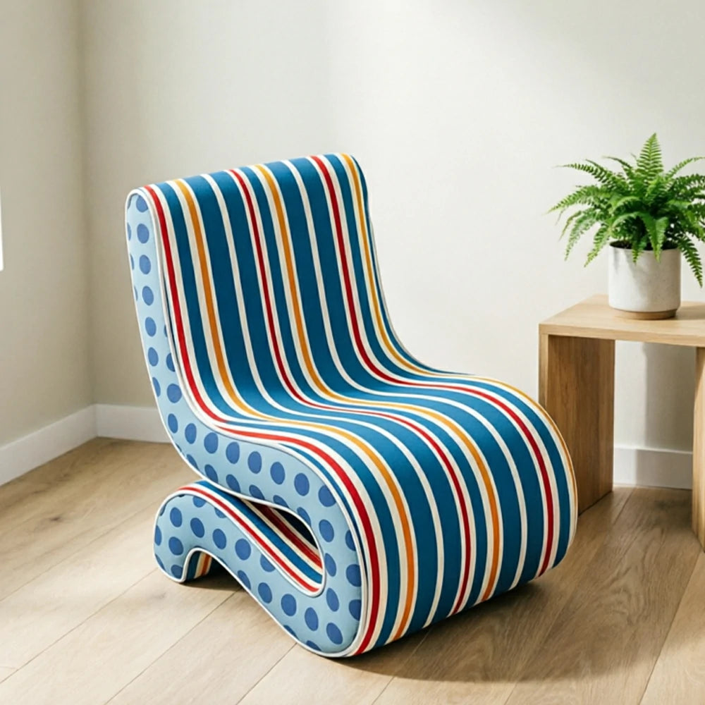 LIVARA Lounge Chair - Polka Dot Velvet Upholstery with Ergonomic Curved Design, Cozy Accent Chair for Living Room & Bedroom - Blue