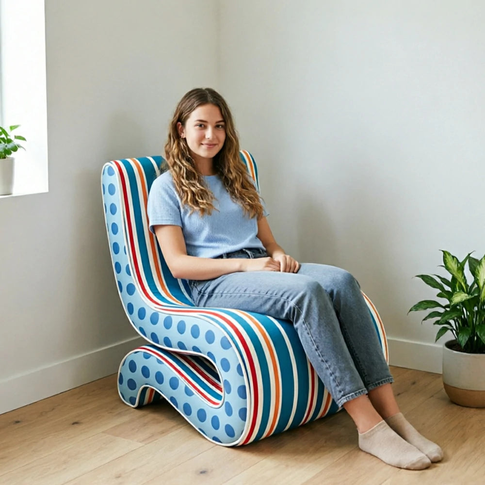 LIVARA Lounge Chair - Polka Dot Velvet Upholstery with Ergonomic Curved Design, Cozy Accent Chair for Living Room & Bedroom - Blue