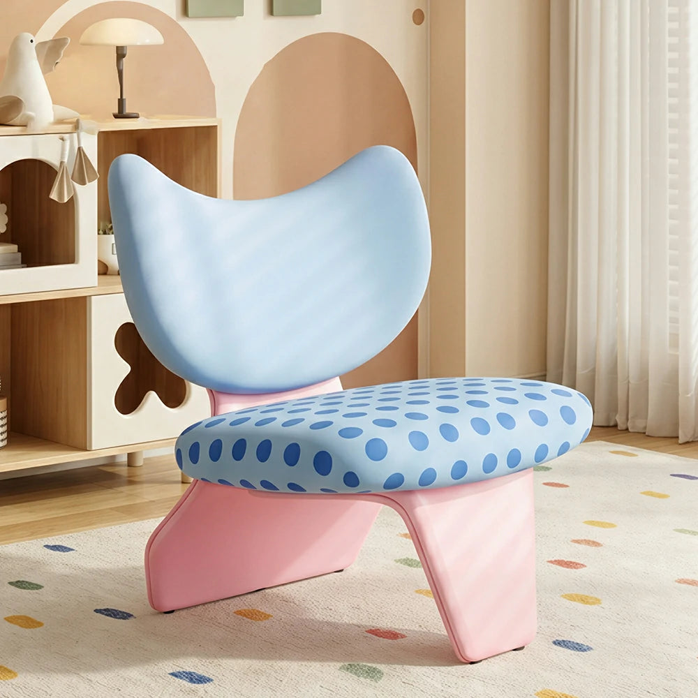 LIVARA Accent Chair - Polka Dot Velvet Upholstery with Unique Curved Backrest and Creative Design, Cute Lounge Chair for Bedroom & Living Space - Blue