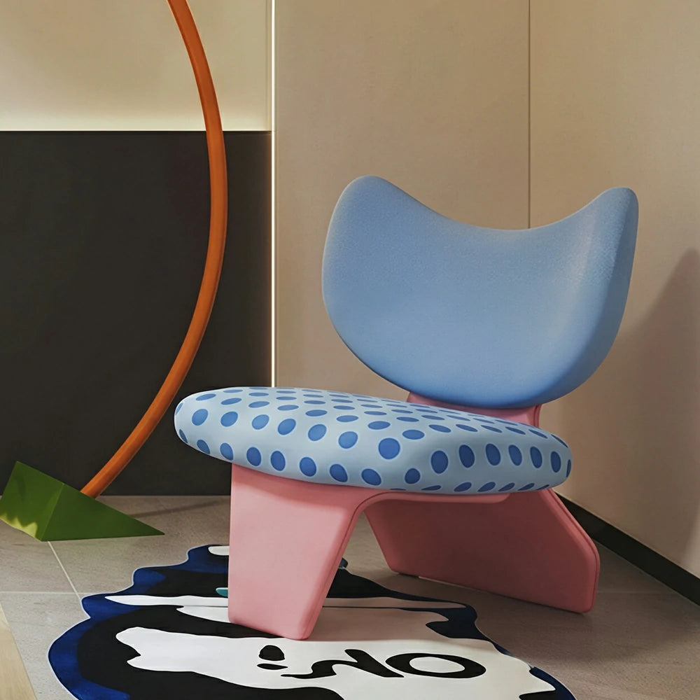LIVARA Accent Chair - Polka Dot Velvet Upholstery with Unique Curved Backrest and Creative Design, Cute Lounge Chair for Bedroom & Living Space - Blue