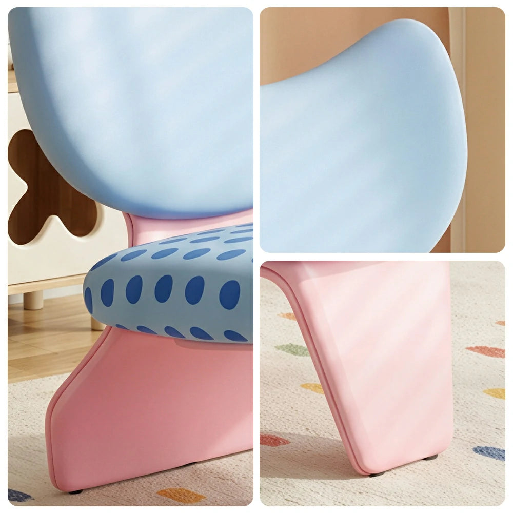 LIVARA Accent Chair - Polka Dot Velvet Upholstery with Unique Curved Backrest and Creative Design, Cute Lounge Chair for Bedroom & Living Space - Blue