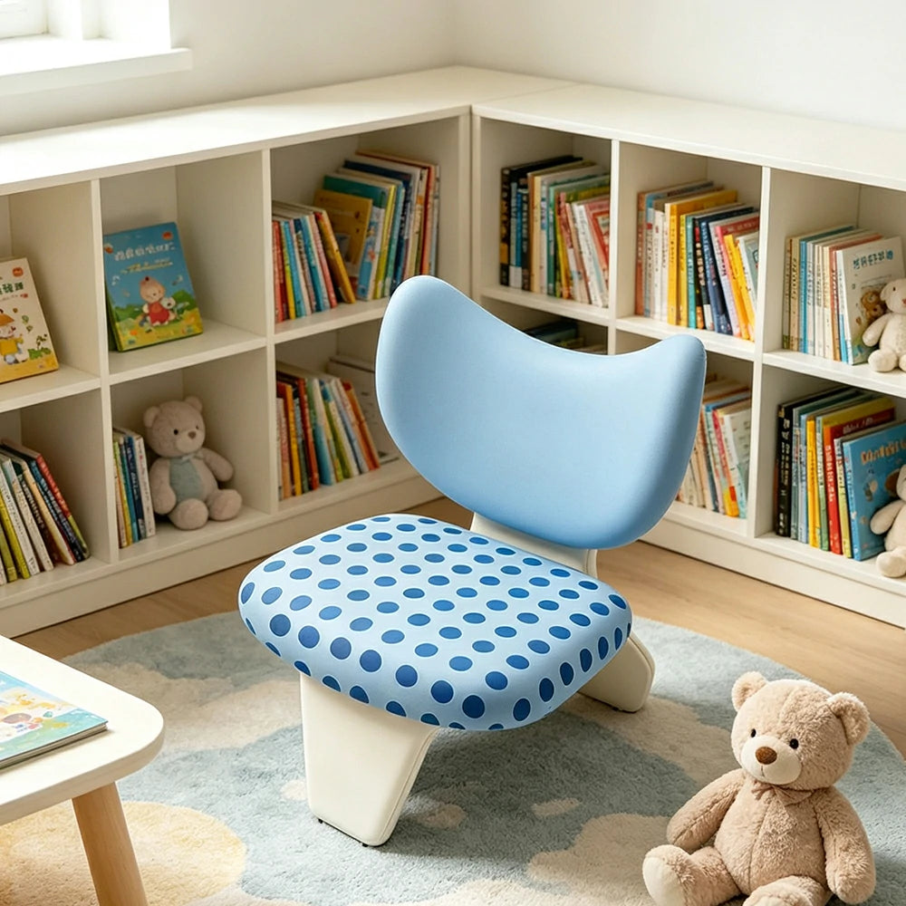 LIVARA Accent Chair - Polka Dot Velvet Upholstery with Unique Curved Backrest and Creative Design, Cute Lounge Chair for Bedroom & Living Space - Blue