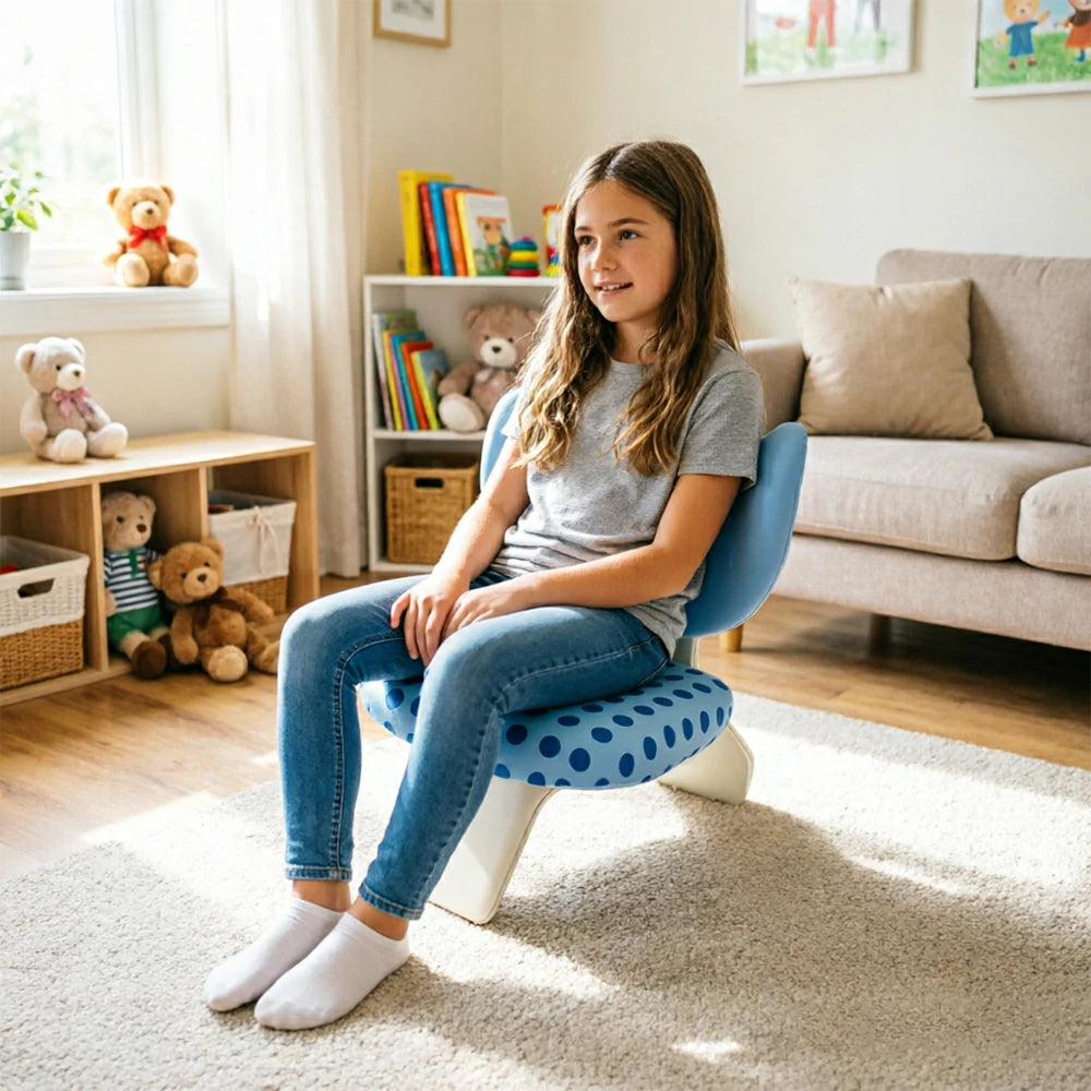 LIVARA Accent Chair - Polka Dot Velvet Upholstery with Unique Curved Backrest and Creative Design, Cute Lounge Chair for Bedroom & Living Space - Blue