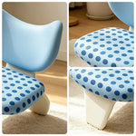 LIVARA Accent Chair - Polka Dot Velvet Upholstery with Unique Curved Backrest and Creative Design, Cute Lounge Chair for Bedroom & Living Space - Blue