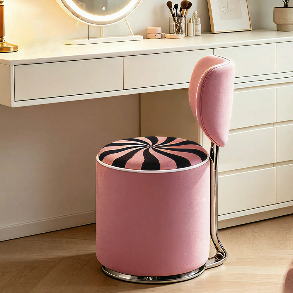 LIVARA Accent Chair - Swirl Pattern Velvet Upholstery with Curved Backrest and Stainless Steel Swivel Base, Modern Makeup Chair for Bedroom - Pink