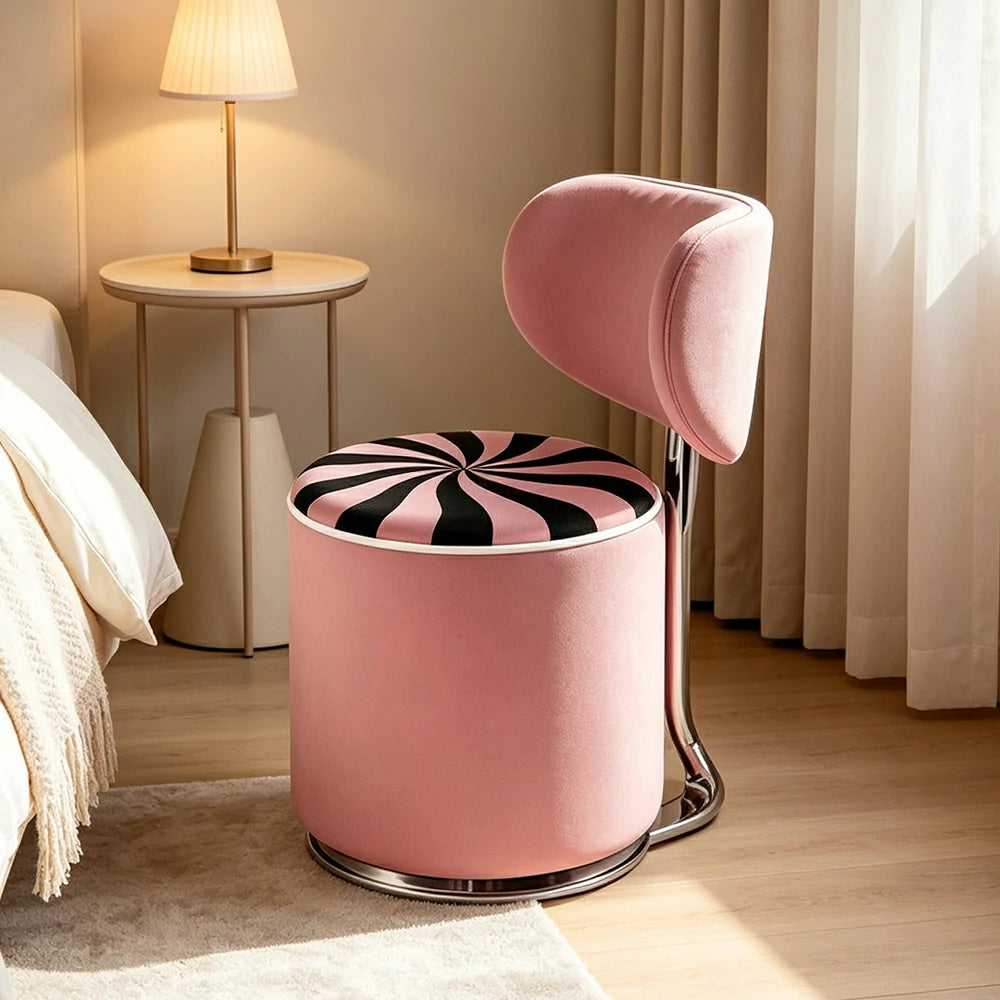 LIVARA Accent Chair - Swirl Pattern Velvet Upholstery with Curved Backrest and Stainless Steel Swivel Base, Modern Makeup Chair for Bedroom - Pink