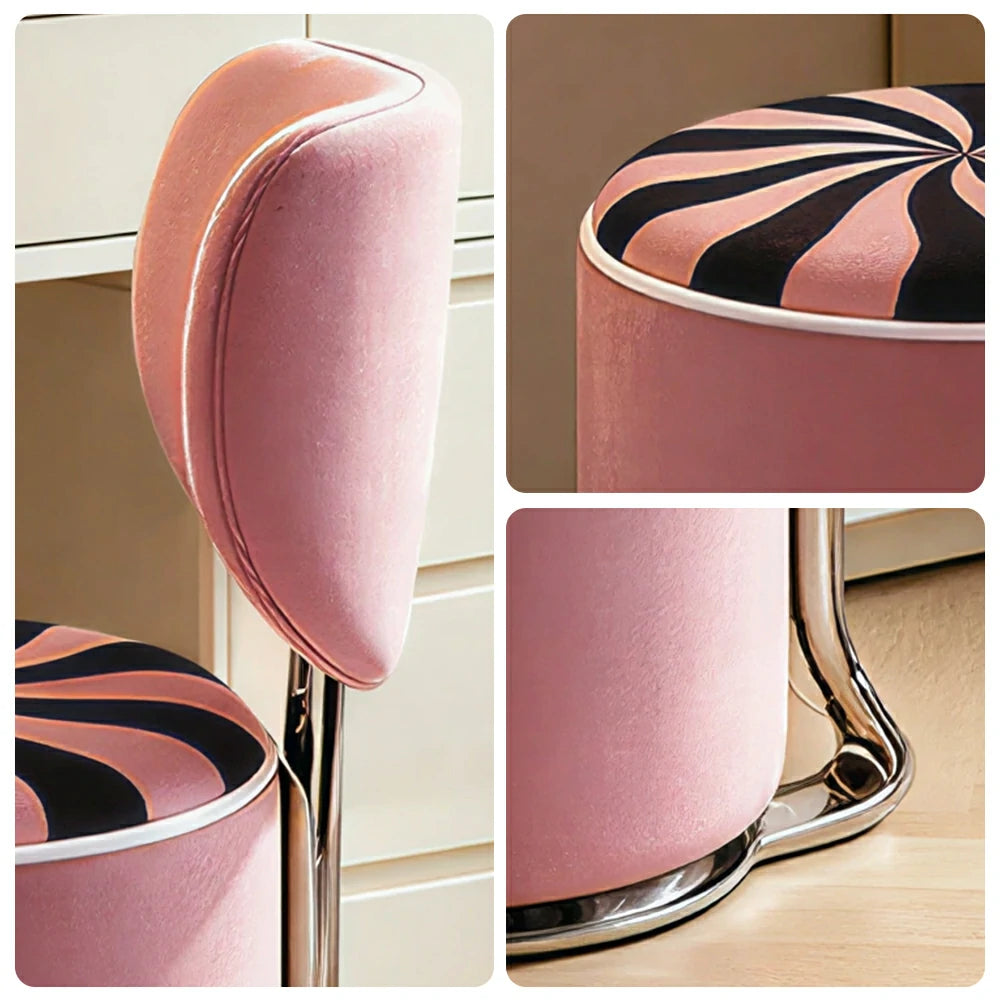 LIVARA Accent Chair - Swirl Pattern Velvet Upholstery with Curved Backrest and Stainless Steel Swivel Base, Modern Makeup Chair for Bedroom - Pink