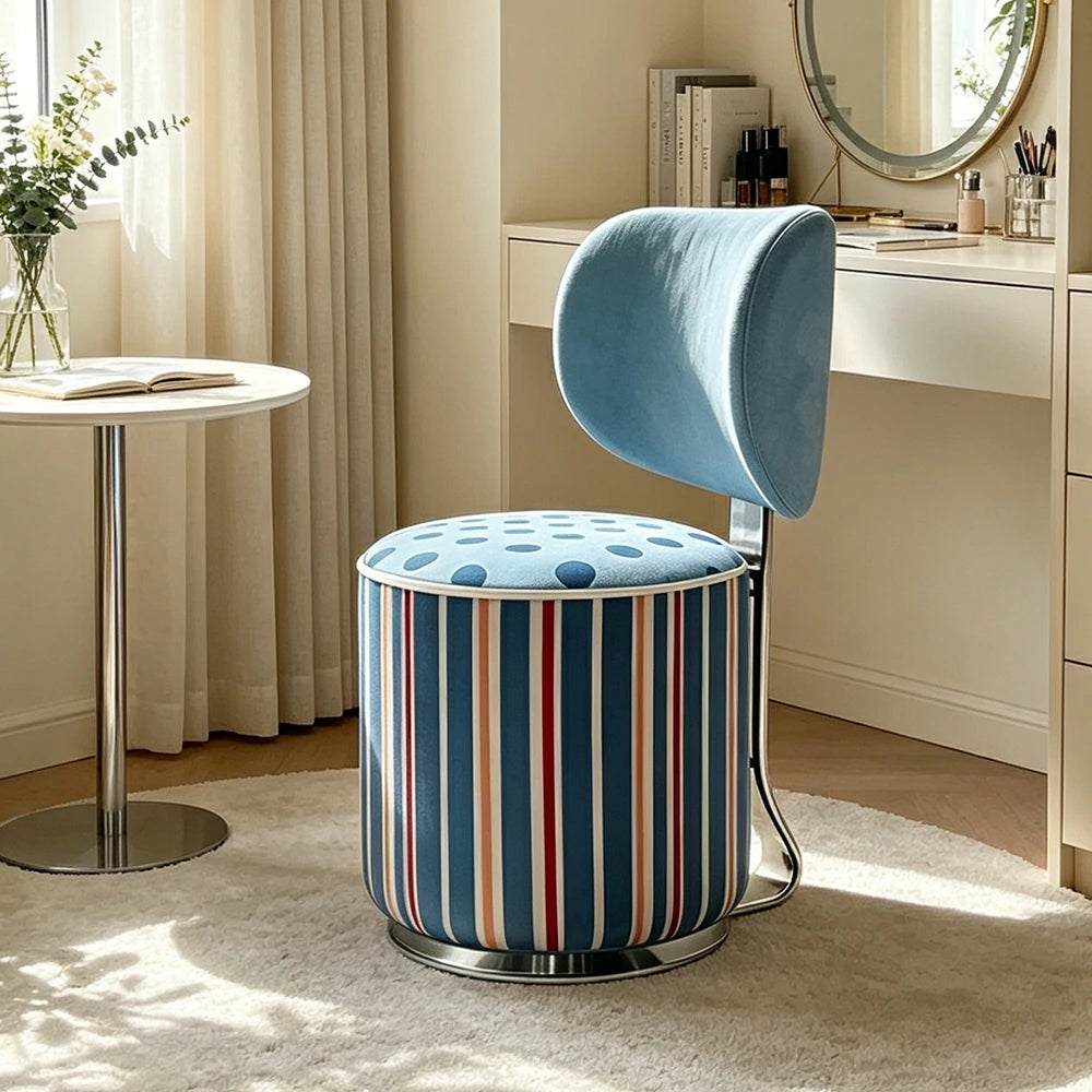 LIVARA Accent Chair - Swirl Pattern Velvet Upholstery with Curved Backrest and Stainless Steel Swivel Base, Modern Makeup Chair for Bedroom - Blue