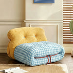 LIVARA Lounge Chair - Chenille and Plaid Fabric Upholstery with Solid Timber Frame, Cozy Retro Accent Chair for Living Room & Bedroom - Yellow