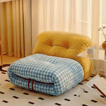 LIVARA Lounge Chair - Chenille and Plaid Fabric Upholstery with Solid Timber Frame, Cozy Retro Accent Chair for Living Room & Bedroom - Yellow