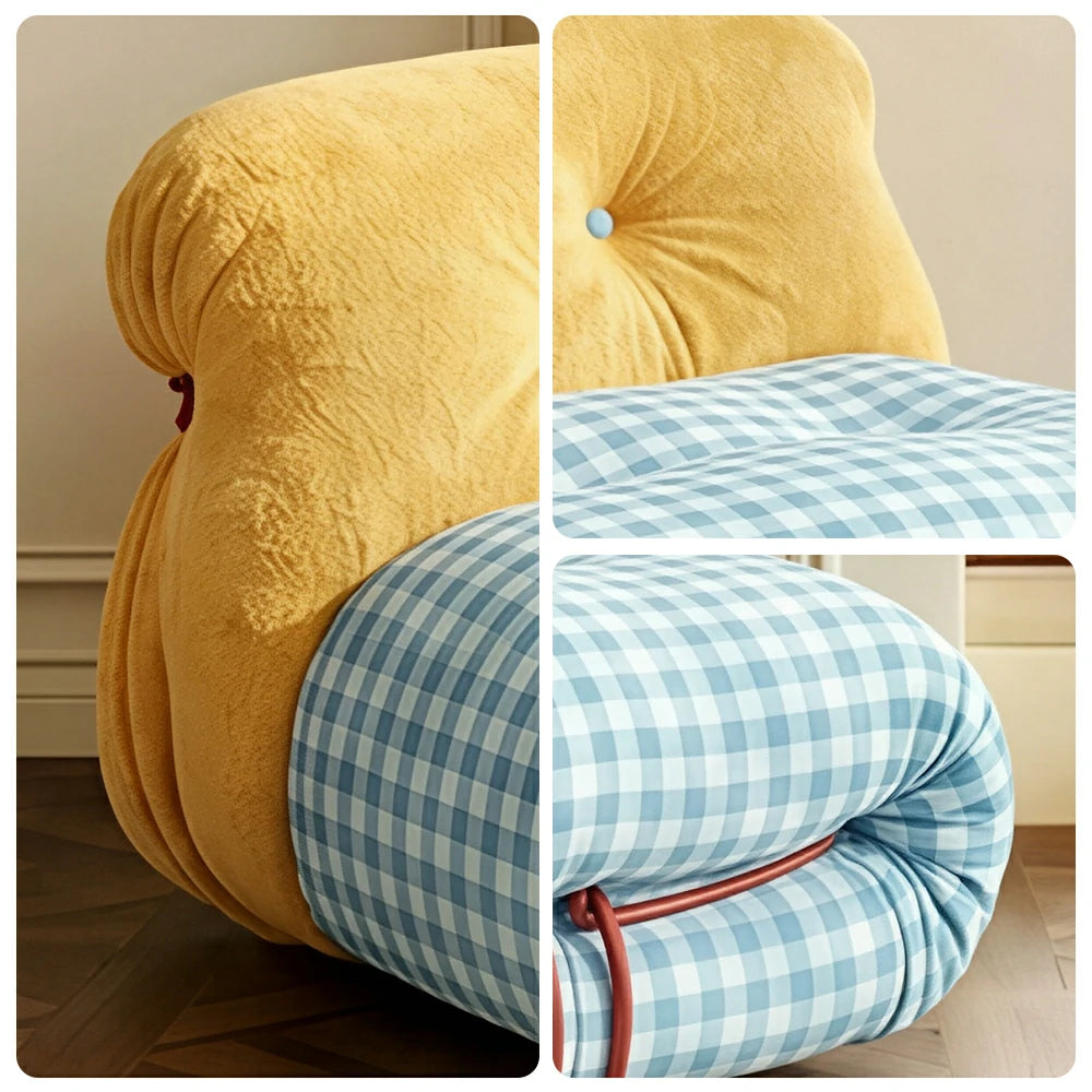 LIVARA Lounge Chair - Chenille and Plaid Fabric Upholstery with Solid Timber Frame, Cozy Retro Accent Chair for Living Room & Bedroom - Yellow