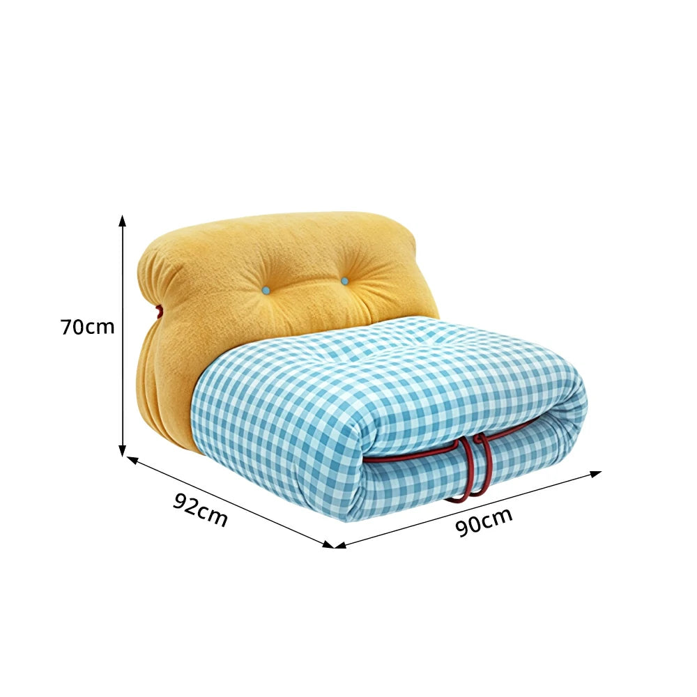 LIVARA Lounge Chair - Chenille and Plaid Fabric Upholstery with Solid Timber Frame, Cozy Retro Accent Chair for Living Room & Bedroom - Yellow