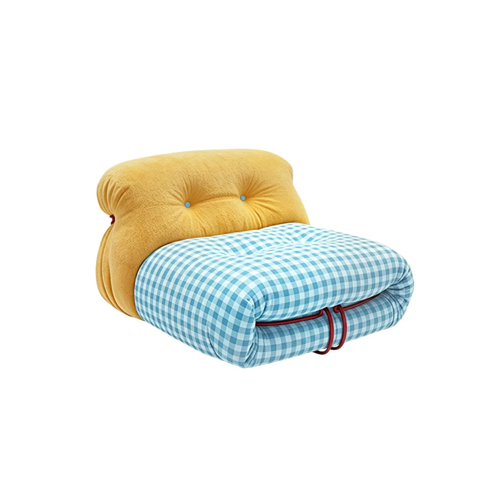 LIVARA Lounge Chair - Chenille and Plaid Fabric Upholstery with Solid Timber Frame, Cozy Retro Accent Chair for Living Room & Bedroom - Yellow