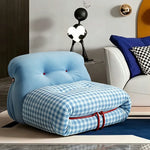 LIVARA Lounge Chair - Chenille and Plaid Fabric Upholstery with Solid Timber Frame, Cozy Retro Accent Chair for Living Room & Bedroom - Blue