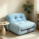 LIVARA Lounge Chair - Chenille and Plaid Fabric Upholstery with Solid Timber Frame, Cozy Retro Accent Chair for Living Room & Bedroom - Blue