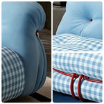 LIVARA Lounge Chair - Chenille and Plaid Fabric Upholstery with Solid Timber Frame, Cozy Retro Accent Chair for Living Room & Bedroom - Blue