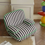 LIVARA Lounge Chair - Striped Velvet Upholstery with Solid Timber Frame and Contrast Trim Design, Retro Accent Chair for Living Room & Bedroom - Black