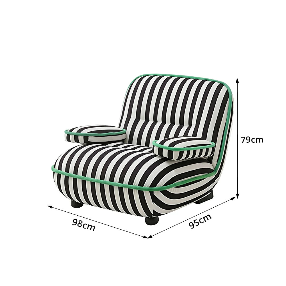 LIVARA Lounge Chair - Striped Velvet Upholstery with Solid Timber Frame and Contrast Trim Design, Retro Accent Chair for Living Room & Bedroom - Black