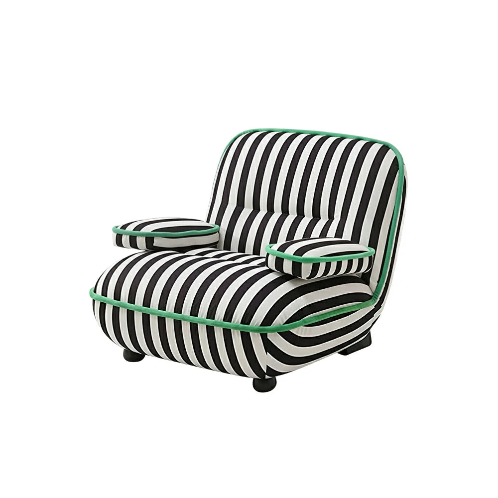 LIVARA Lounge Chair - Striped Velvet Upholstery with Solid Timber Frame and Contrast Trim Design, Retro Accent Chair for Living Room & Bedroom - Black