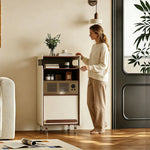 LIVARA 45cm Retro Storage Cabinet - Solid Timber Frame with Display Shelf & Flip Door for Living Room Entryway - Walnut & Cream