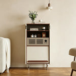 LIVARA 45cm Retro Storage Cabinet - Solid Timber Frame with Display Shelf & Flip Door for Living Room Entryway - Walnut & Cream