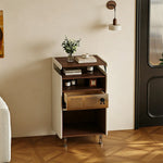 LIVARA 45cm Retro Storage Cabinet - Solid Timber Frame with Display Shelf & Flip Door for Living Room Entryway - Walnut & Cream
