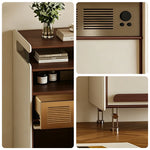 LIVARA 45cm Retro Storage Cabinet - Solid Timber Frame with Display Shelf & Flip Door for Living Room Entryway - Walnut & Cream