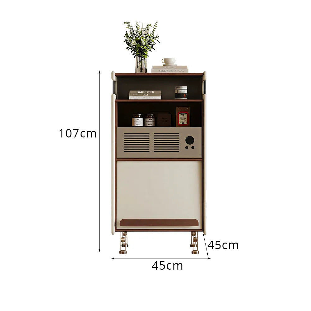 LIVARA 45cm Retro Storage Cabinet - Solid Timber Frame with Display Shelf & Flip Door for Living Room Entryway - Walnut & Cream