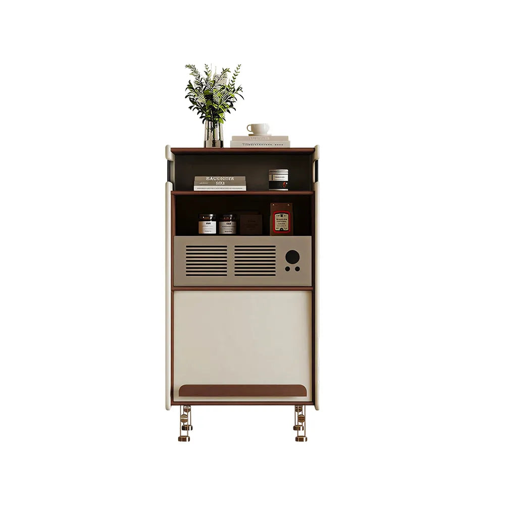 LIVARA 45cm Retro Storage Cabinet - Solid Timber Frame with Display Shelf & Flip Door for Living Room Entryway - Walnut & Cream