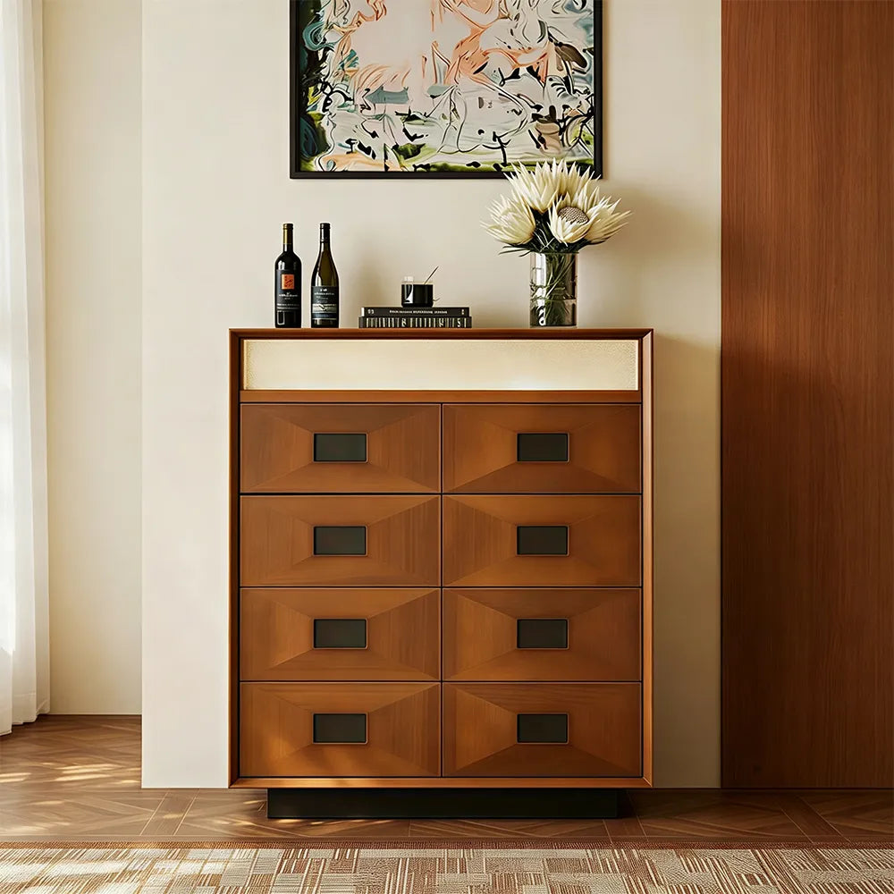 LIVARA 5-Drawer Storage Cabinet - Solid Timber Frame with Spacious Drawers for Living Room & Bedroom - Walnut