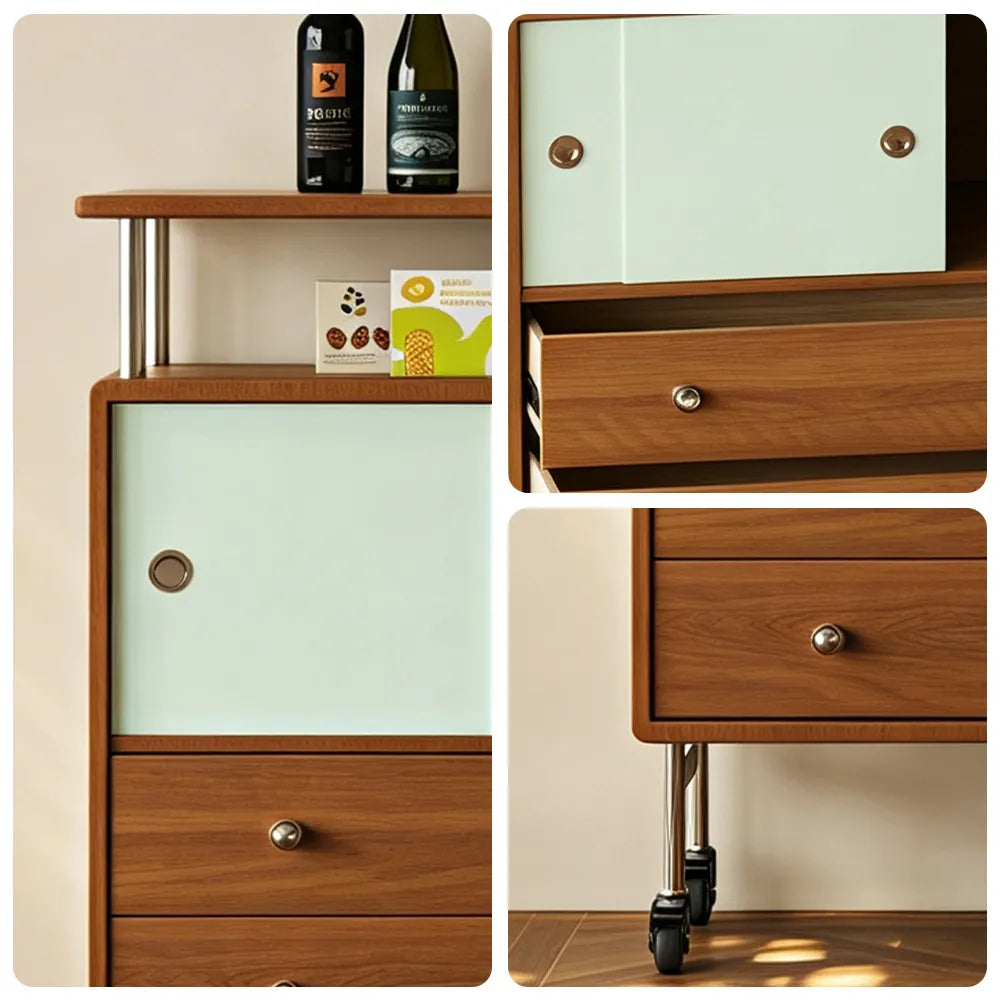 LIVARA 100cm Sideboard - FAS Cherry Wood Finish with Sliding Door, Drawers & Fixed Support Legs - Walnut & Cream