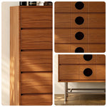 LIVARA 5-Drawer Storage Cabinet - Solid Timber Finish with Round Pull Handles & Metal Base for Living Room Bedroom - Walnut