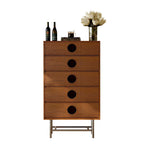 LIVARA 5-Drawer Storage Cabinet - Solid Timber Finish with Round Pull Handles & Metal Base for Living Room Bedroom - Walnut