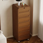 LIVARA 7-Drawer Mobile Storage Cabinet - Slim Timber Design with Lockable Castors for Living Room & Bedroom - Walnut