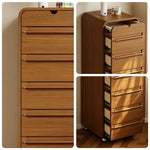 LIVARA 7-Drawer Mobile Storage Cabinet - Slim Timber Design with Lockable Castors for Living Room & Bedroom - Walnut
