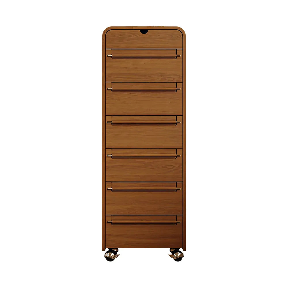 LIVARA 7-Drawer Mobile Storage Cabinet - Slim Timber Design with Lockable Castors for Living Room & Bedroom - Walnut