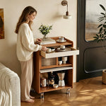 LIVARA Cherry Wood Storage Cabinet - Floor Standing Design with Drawer, Glass Doors & Metal Legs for Living Room Bedroom - Walnut & Cream
